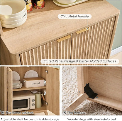 72"Fluted Pantry Storage Cabinet Adjustable, Curved Profile