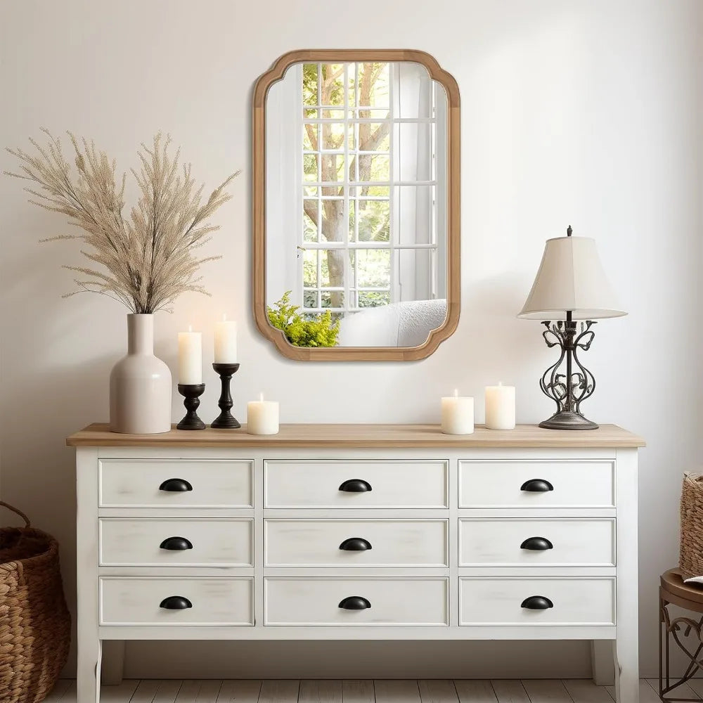Full Scalloped Corners Arch Rectangle Wall Mirror w/ Wood Frame, 20x30,
