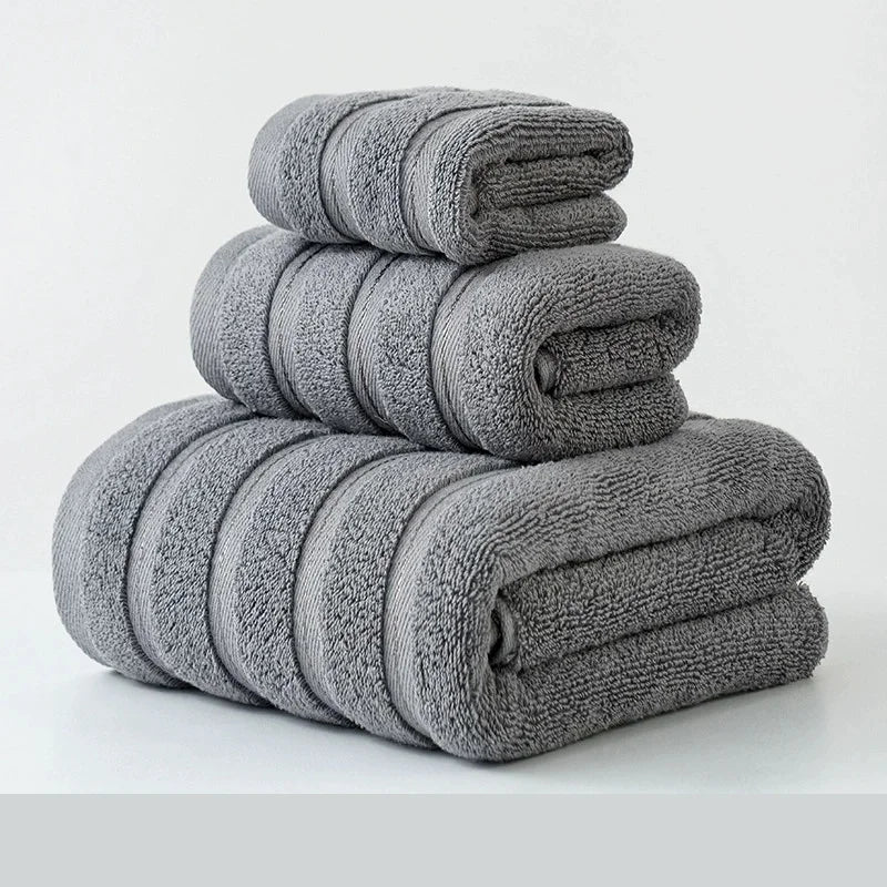3pcs Dark Green 1 Face+2 Hand Towels,100%Cotton, Stripe Decor