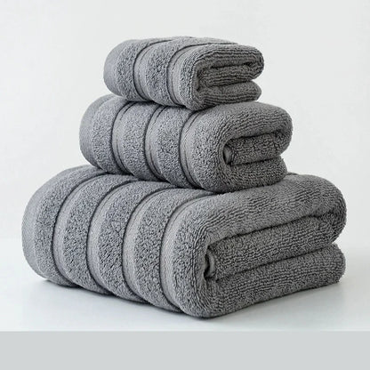 3pcs Dark Green 1 Face+2 Hand Towels,100%Cotton, Stripe Decor