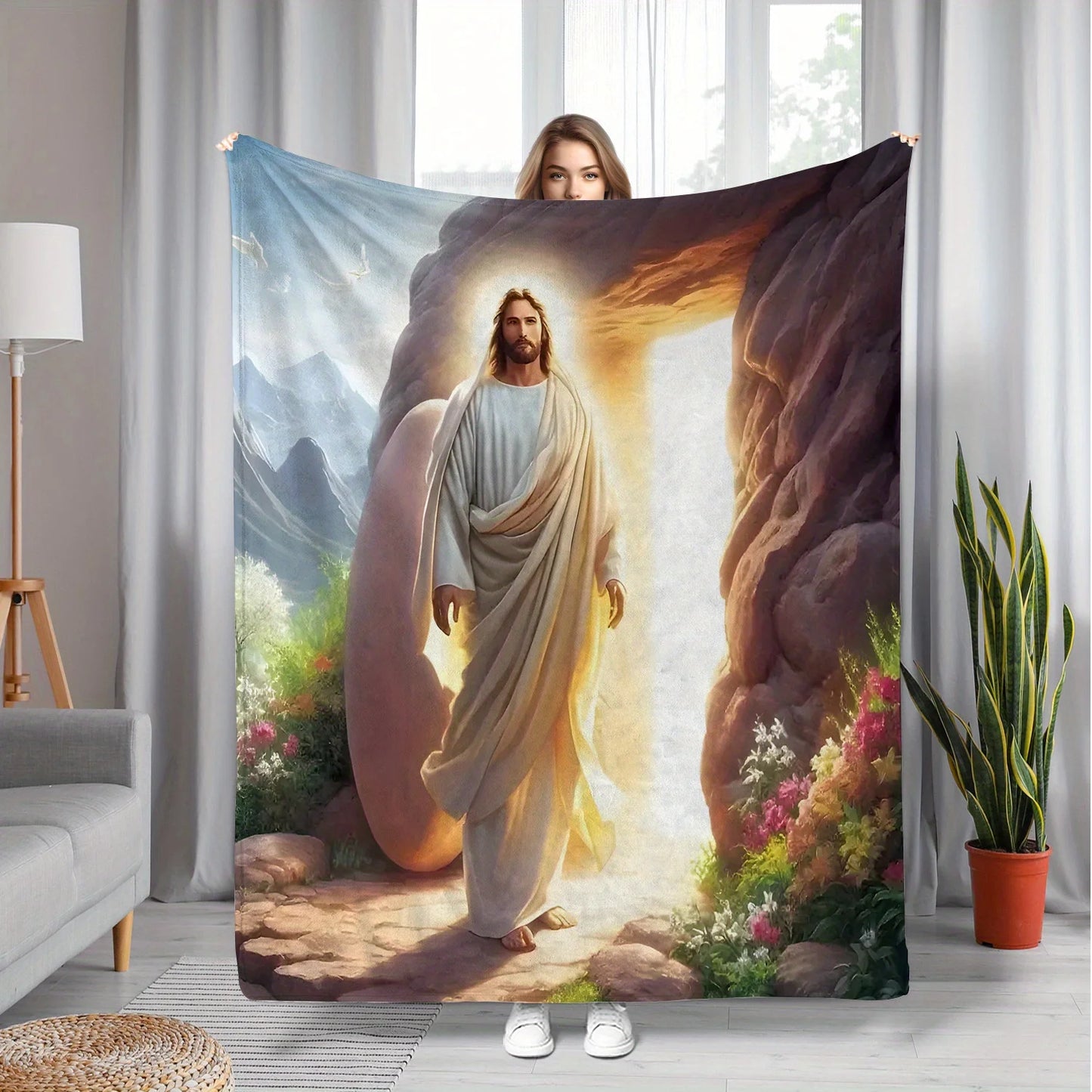 Jesus Christ Resurrection Fleece Blanket Religious Art Design