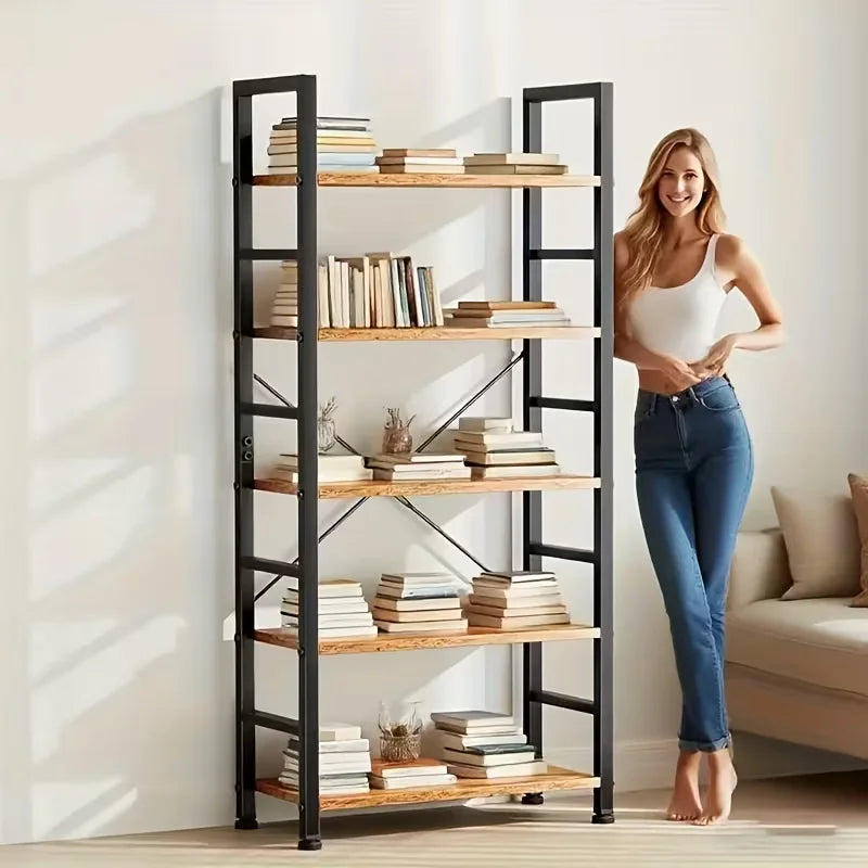 5-Tier Industrial Black Freestanding Bookcase &Shelves