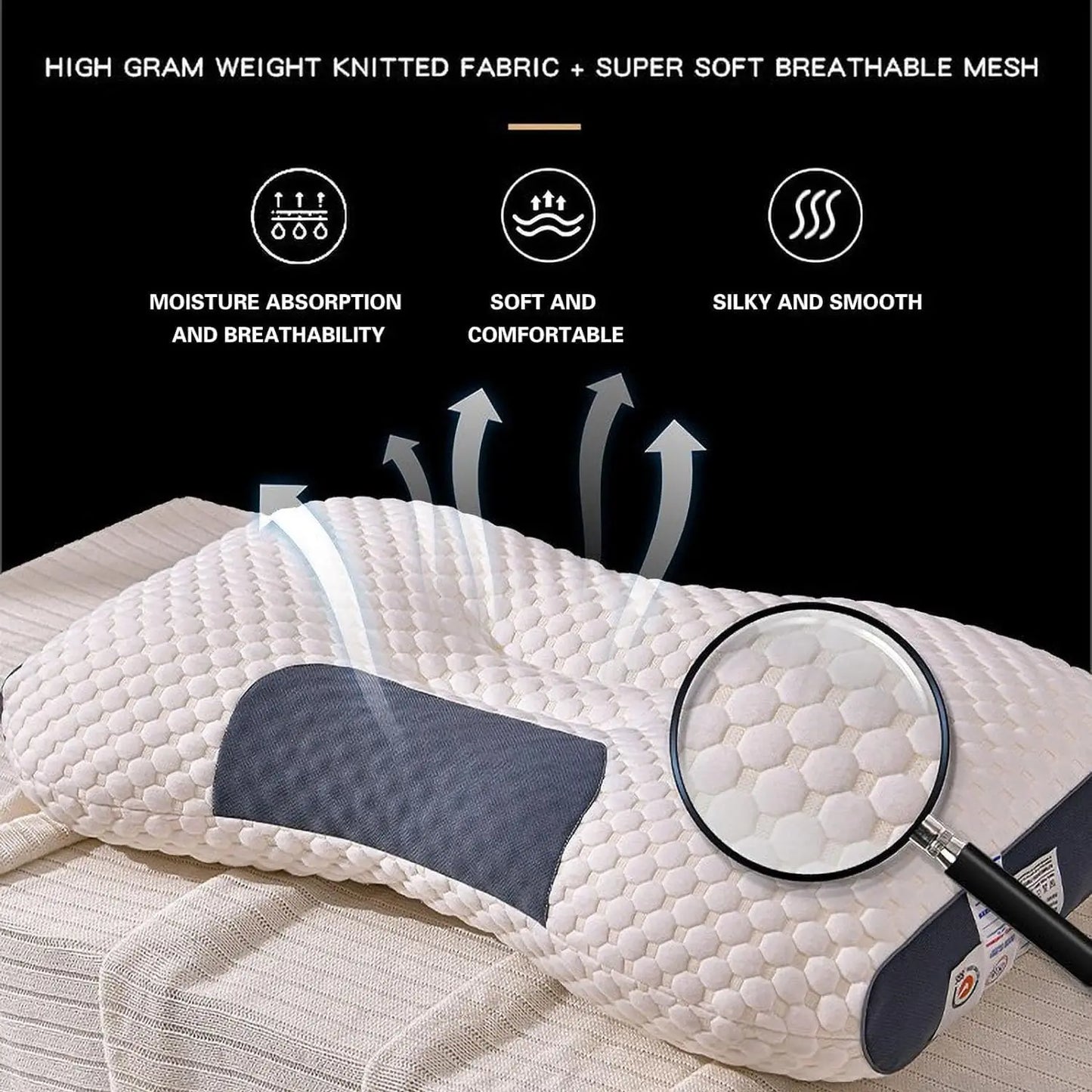 2PCS Pillow Knitted Neck Pillow for Side, Back and Prone Sleeping