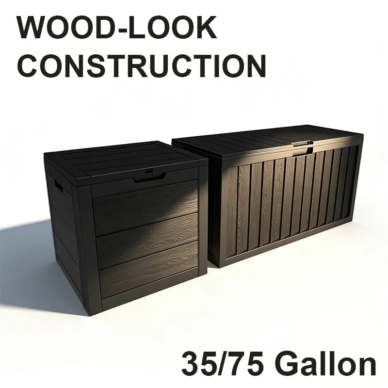 35/75 Gallon Resin Outdoor Storage Box with Handles Garden Tools