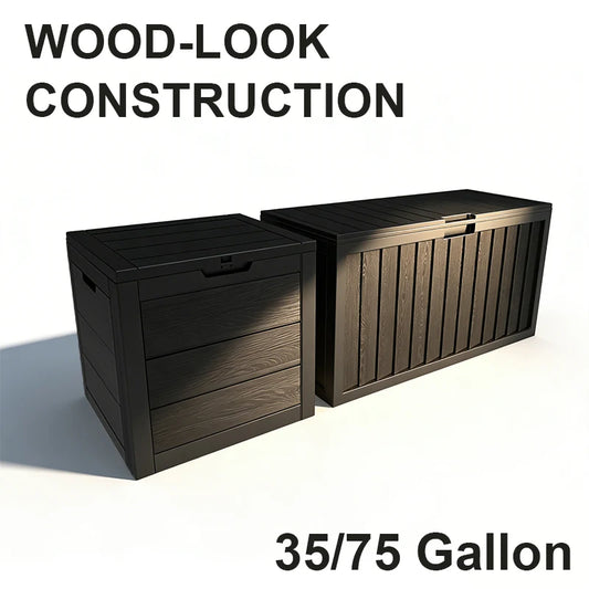 35/75 Gallon Resin Outdoor Storage Box with Handles Garden Tools