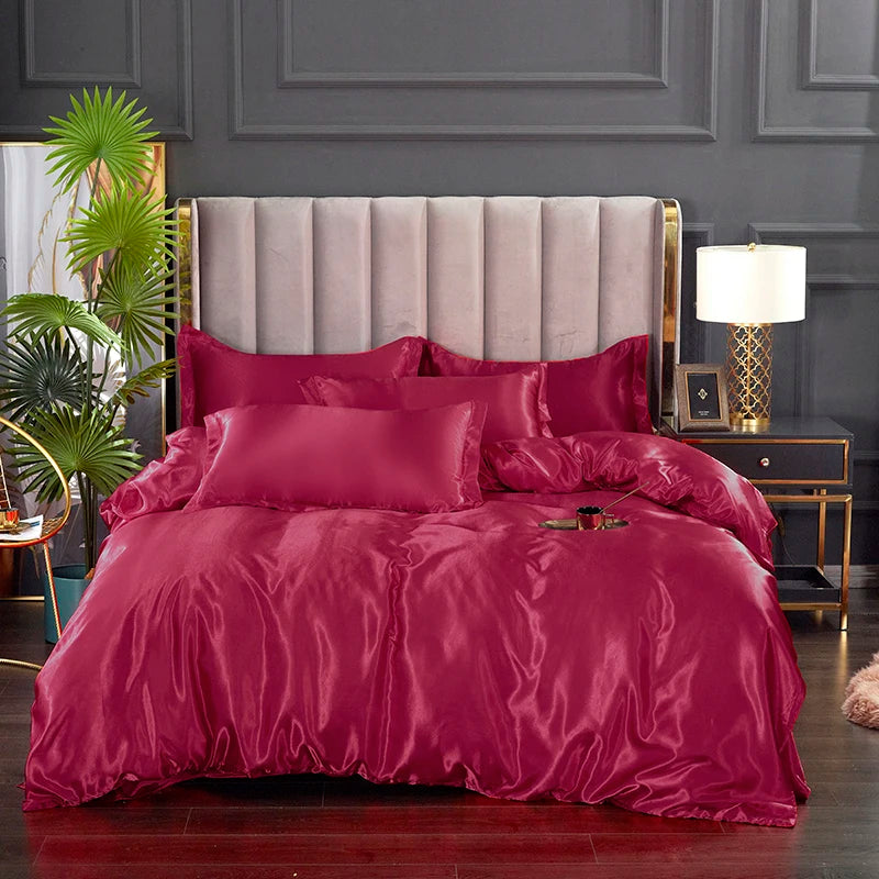 3-Pieces Silky Satin Duvet Cover Set Queen Size Soft Smooth Durable Comforter