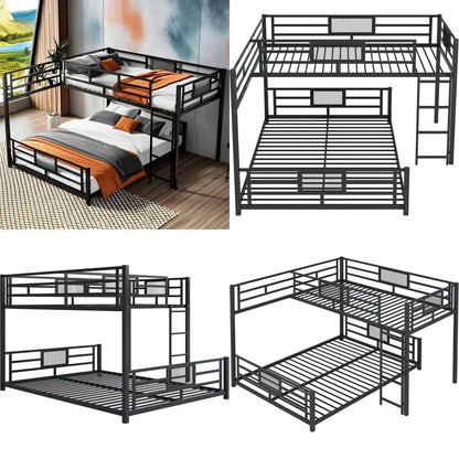 stylish l-shaped metal twin over full bunk bed W / ladders and guardrails for kids