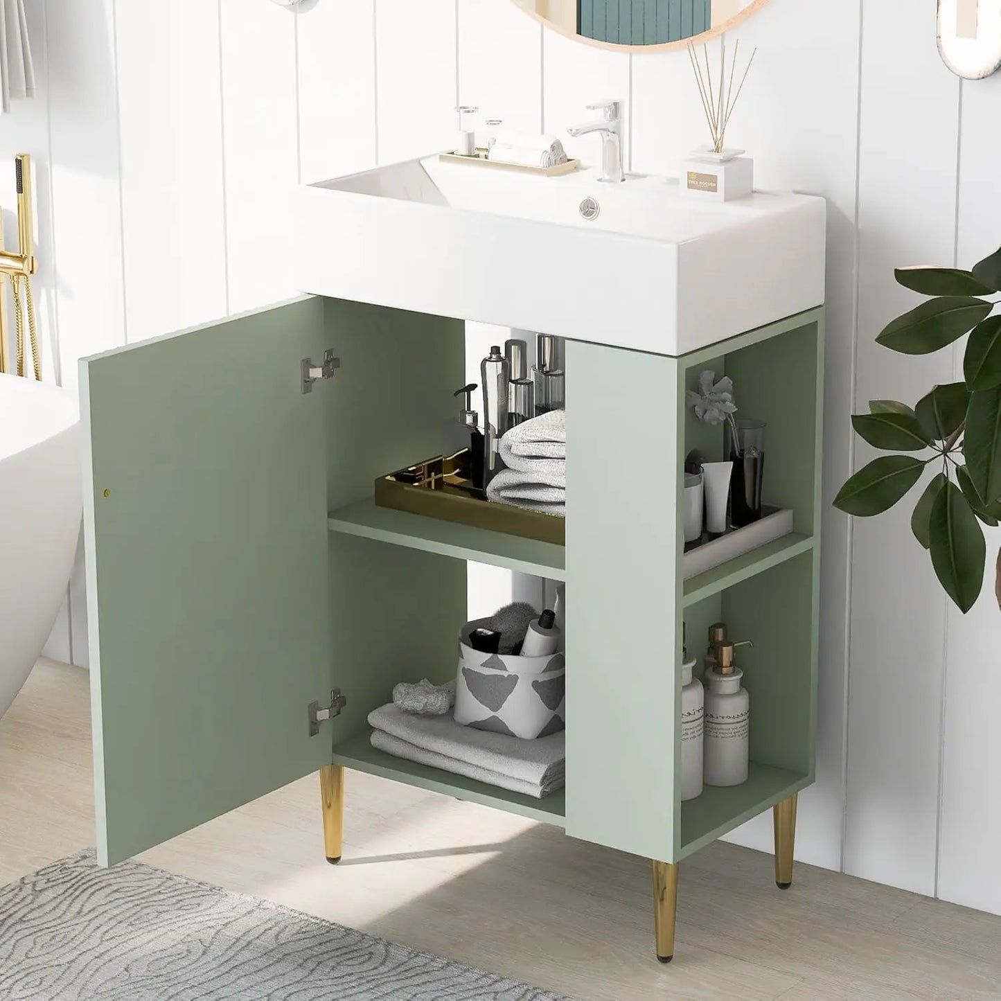 21.6" Bathroom Vanity with Single Sink, Standing Cabinet W /  Side Storage