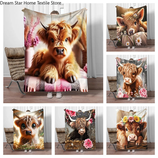 Highland Cow Flannel Blanket Children Warm Soft Blanket
