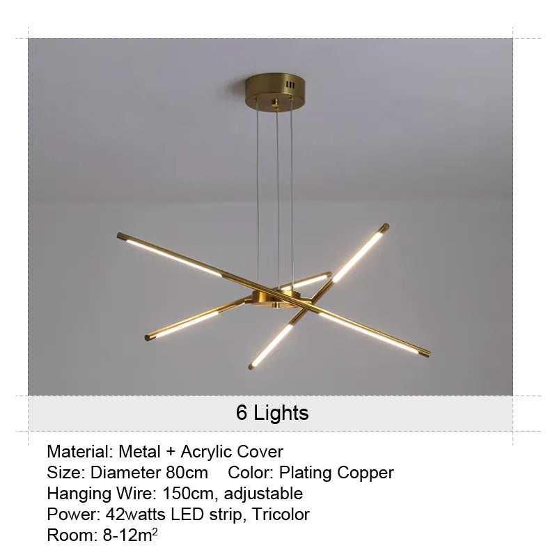 LED Tube Chandelier Living Room Bedroom Dining Room Kitchen Modern Home Decoration Hanging Light Indoor Lighting