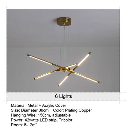 LED Tube Chandelier Living Room Bedroom Dining Room Kitchen Modern Home Decoration Hanging Light Indoor Lighting