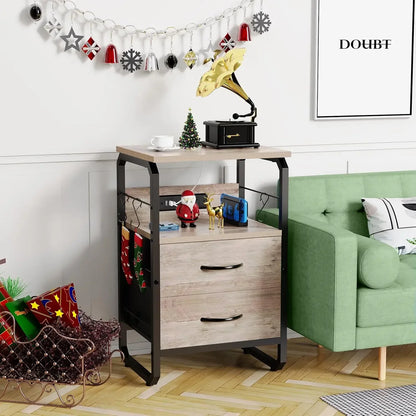 Drawers, Storage Nightstand with Charging Station