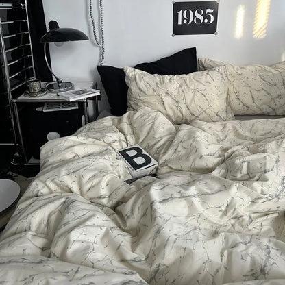 Bedding Set Ambiance Blue Coffee Grid Mixed W / Washed Cotton Fitted Sheets Duvet Cover
