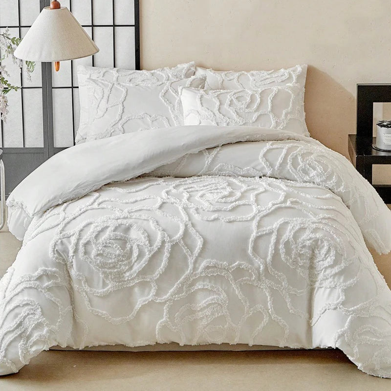 3D Rose Floral Tufted Duvet Cover Set High Quality Microfiber Bedding Set