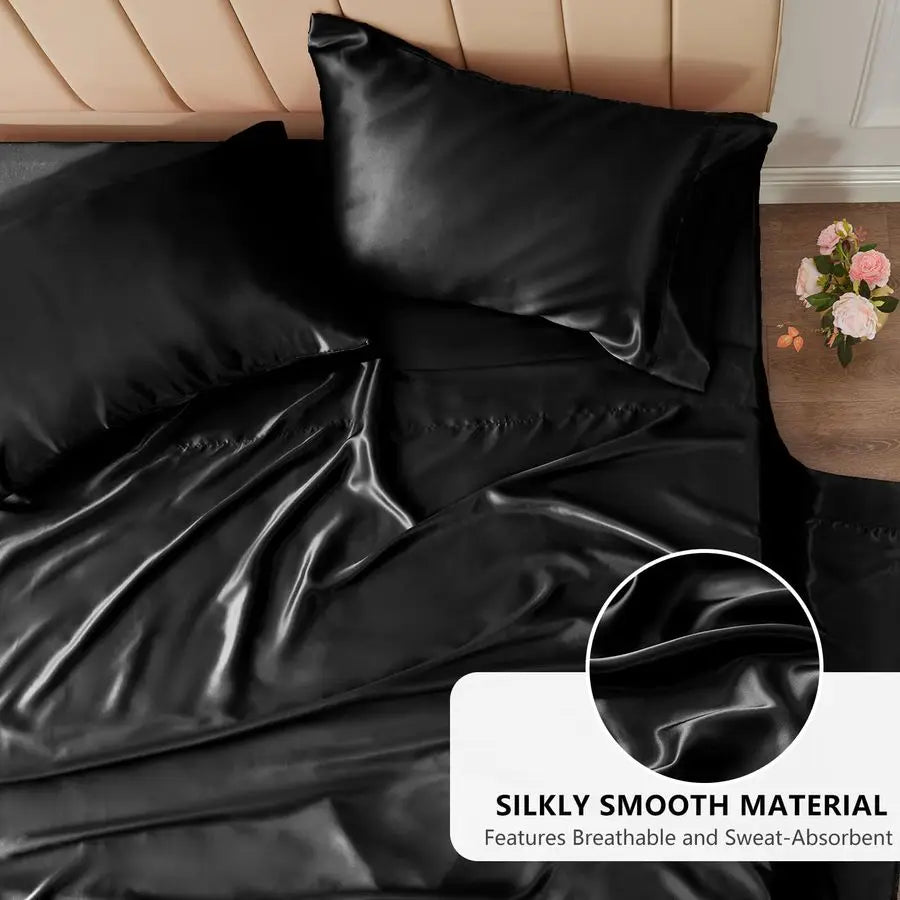 Satin Sheets King Size Sheet Set 4 Piece Silky King Sheets