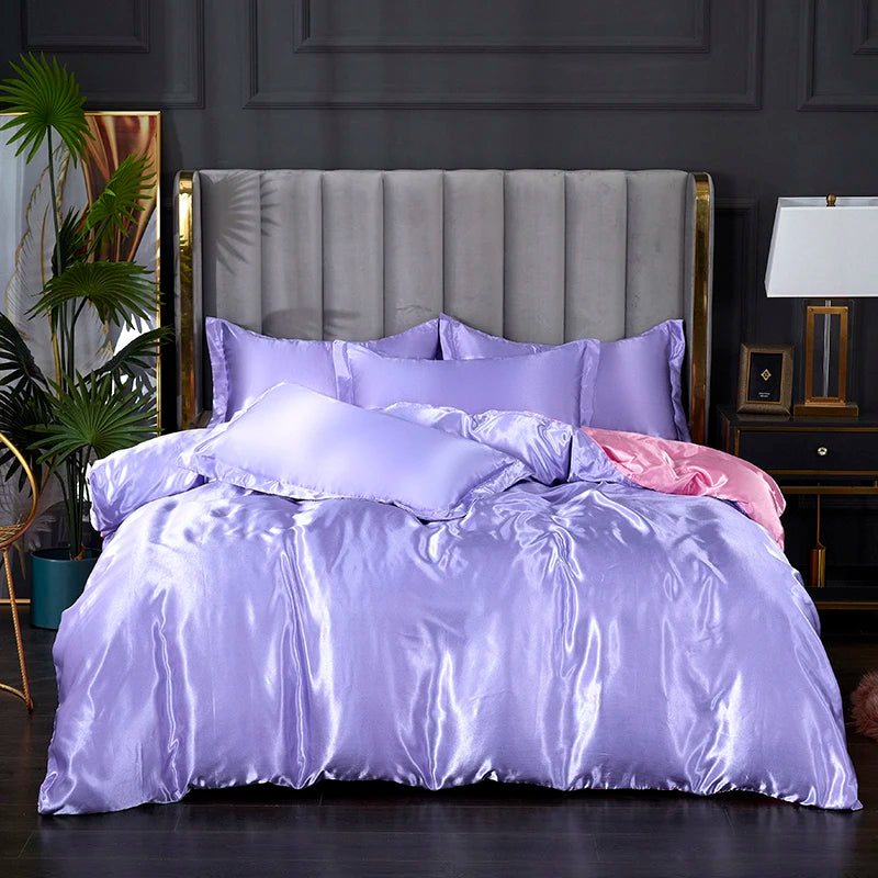 3-Pieces Silky Satin Duvet Cover Set Queen Size Soft Smooth Durable Comforter