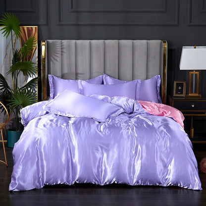 3-Pieces Silky Satin Duvet Cover Set Queen Size Soft Smooth Durable Comforter