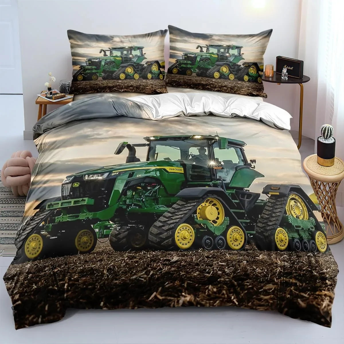 3D Printing Tractor Bedding Set Boys Tractors Duvet Cover Set with Pillowcase