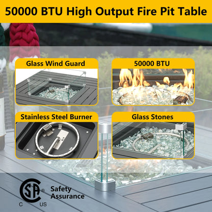 36" Square Fire Pit Table Outdoor Bar High Fire Tables Gas for Outside Patio Wicker Propane with Glass Fire Beads