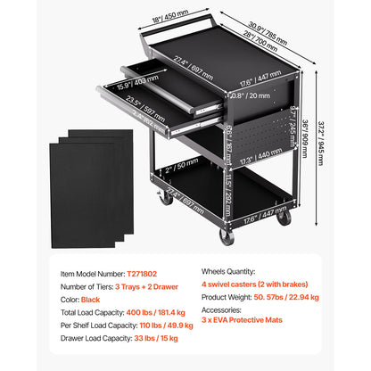 SucceBuy 5-Tier Tool Chest 2-Drawer Rolling Tool Work Cart