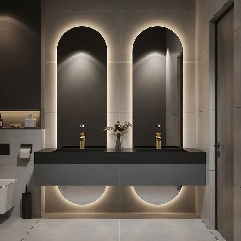 Combination Double Mirror Villa Light Luxury Rock Slab Integrated Basin Bathroom Cabinet