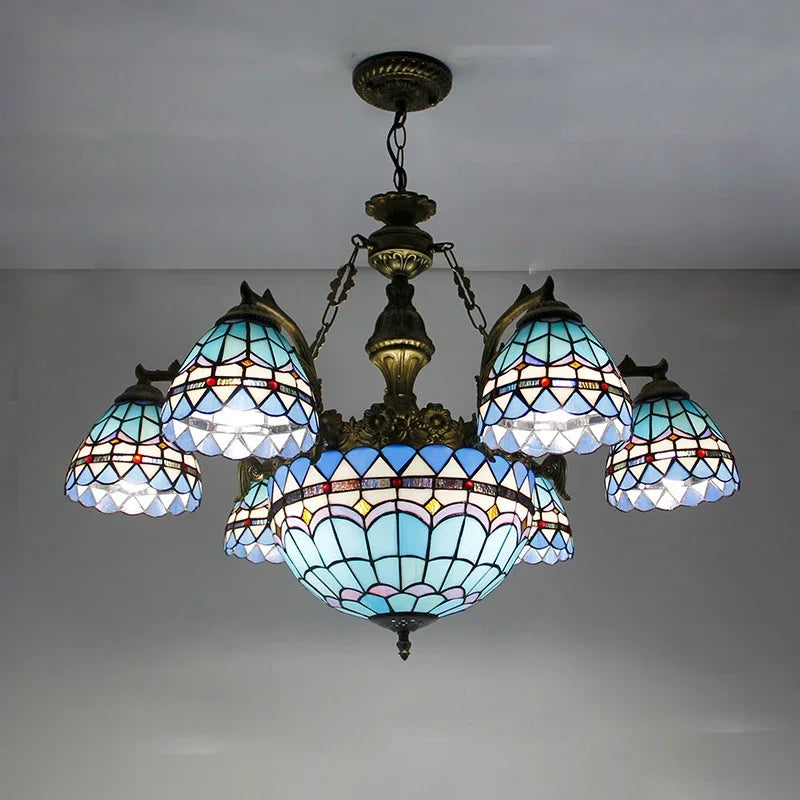 BROTHER Tiffany Chandelier LED American Retro Creativity Living Room Restaurant Bedroom Villa Hotel Cafe Bar Color Pendant Light