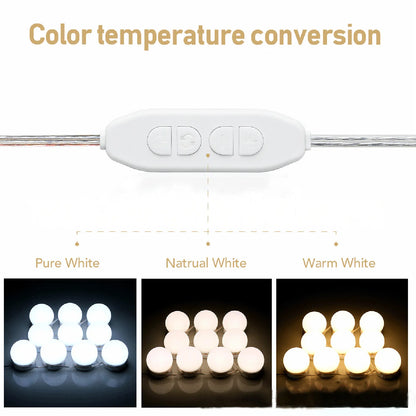 LED Makeup Mirror Light Bulbs USB Charging Vanity Makeup Mirror Lights Bathroom Dressing Table Lighting Dimmable LED Wall Lamp