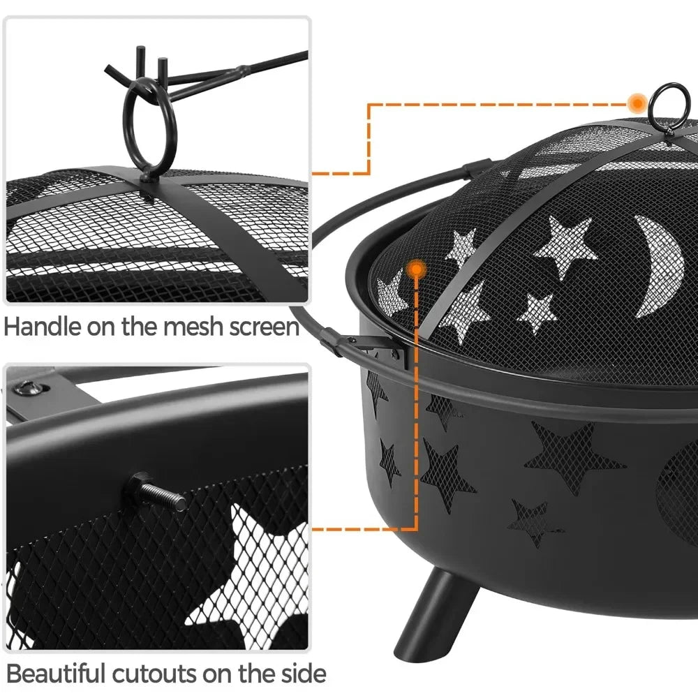Fire Pit 30in Fire Pits for Outside Wood Burning Outdoor Fireplace with Spark Screen
