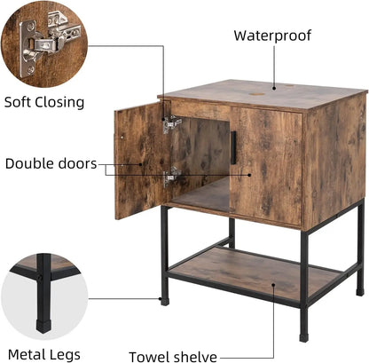 Rustic Brown 24" Bathroom Vanity & Cabinet Set w/ Shelf & Vessel Sink