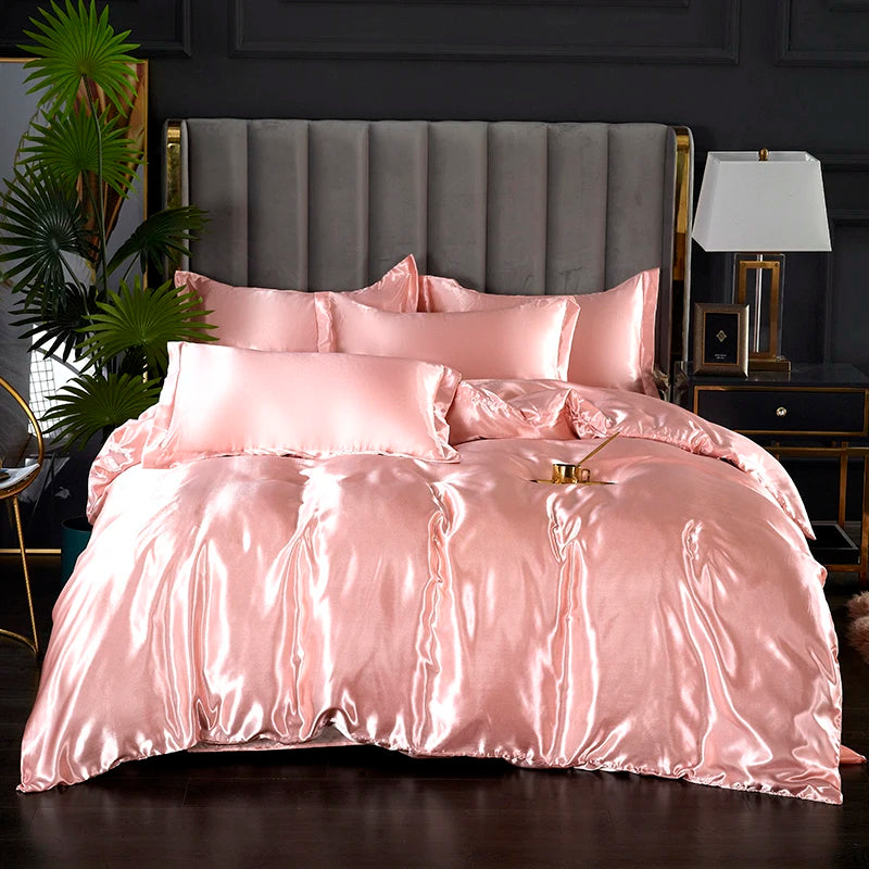 3-Pieces Silky Satin Duvet Cover Set Queen Size Soft Smooth Durable Comforter