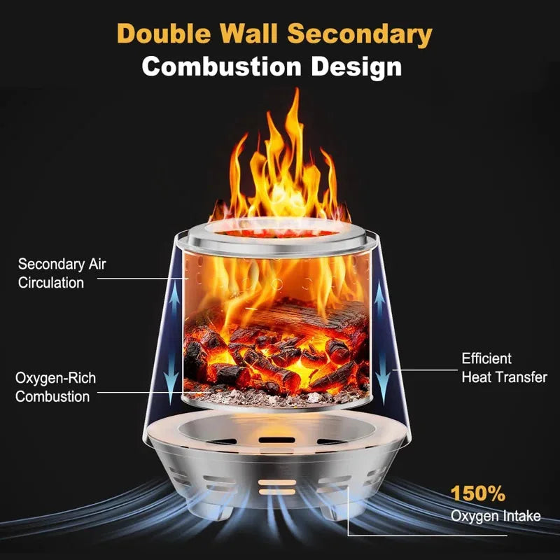 Smokeless Fire Pit for Camping, Outdoor & Patio, Stainless Steel