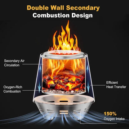 Smokeless Fire Pit for Camping, Outdoor & Patio, Stainless Steel