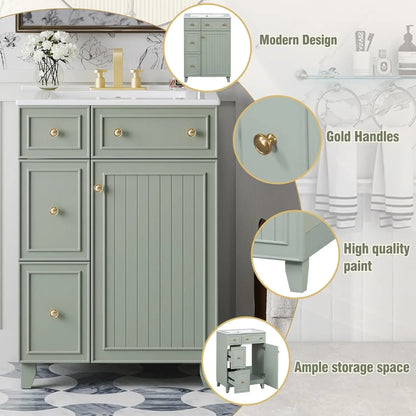 24" Bathroom Vanity Sink Cabinet 2 Drawers Soft-Close Door Storage