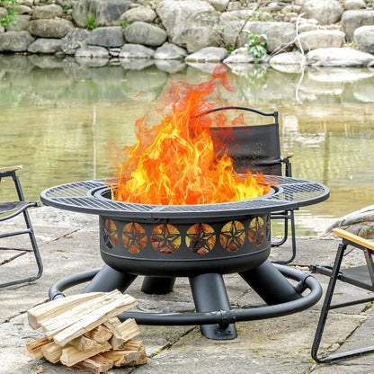 47 Inch Outdoor Fire Pit with 2 Grills, Extra Large BBQ Firepits for Outside,