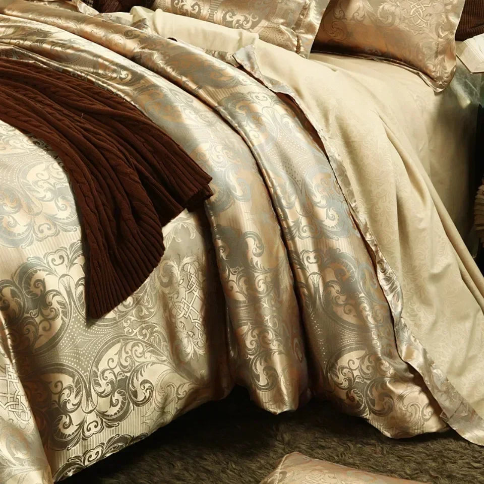Luxury Satin Jacquard Single Double Duvet Cover Set High End European Wedding