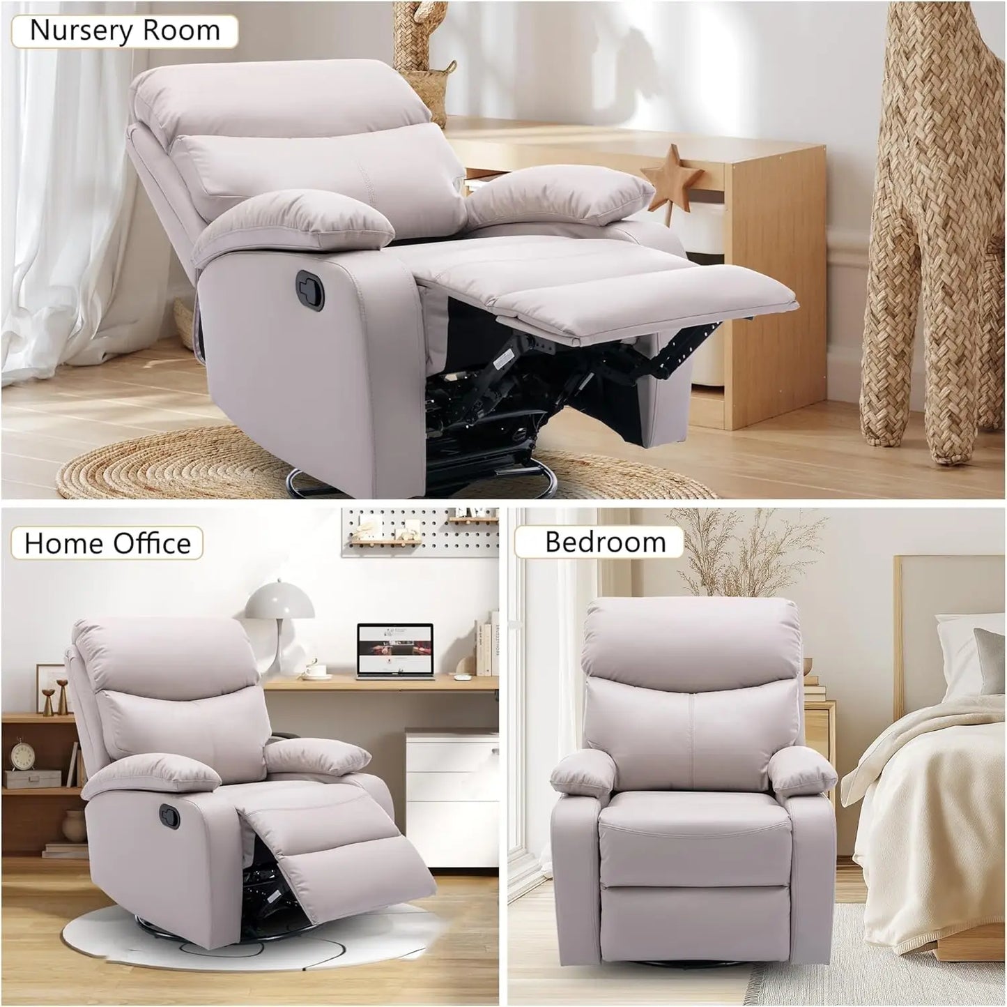 Swivel Rocker Recliner Chair for Adults, Glider Recliner Sofa for Nursery, Living Room, RV - Beige