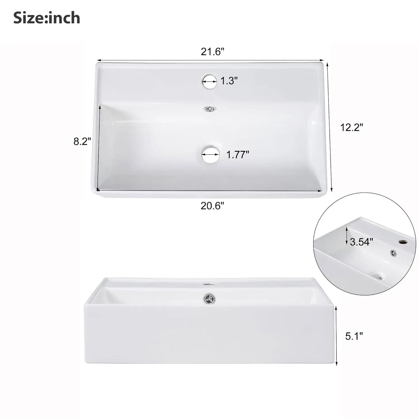 21.6" Bathroom Vanity with Single Sink, Standing Cabinet W /  Side Storage