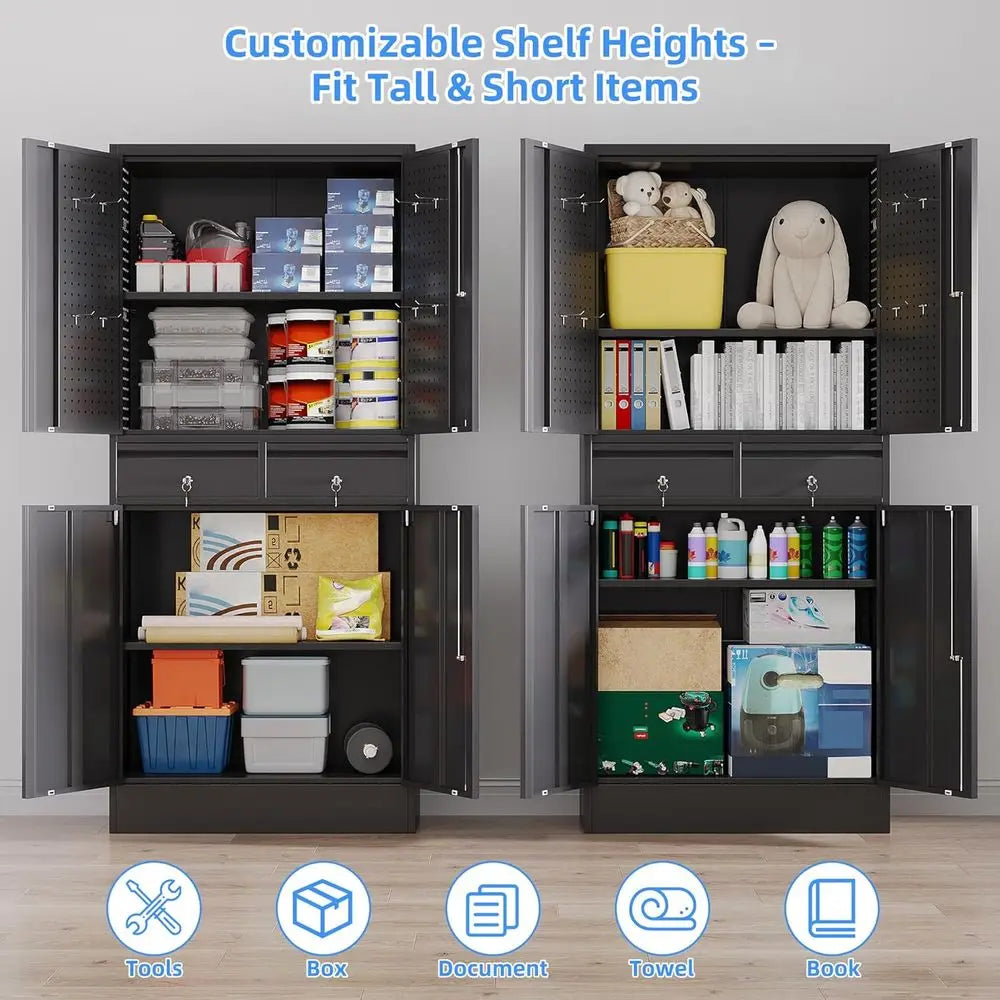 Portable 2-Drawer Metal Storage Cabinet W / Adjustable Shelves, Lockable
