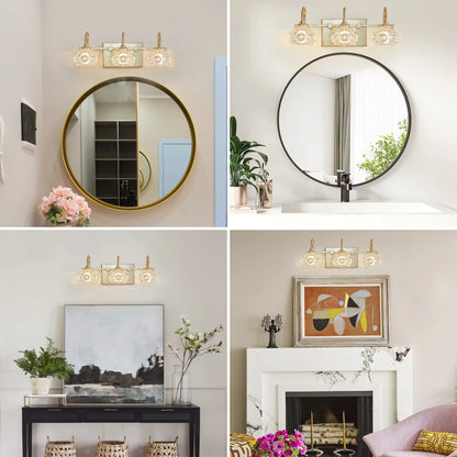 3-Light Crystal Bathroom Golden Wall Sconce with Clear Glass Shade