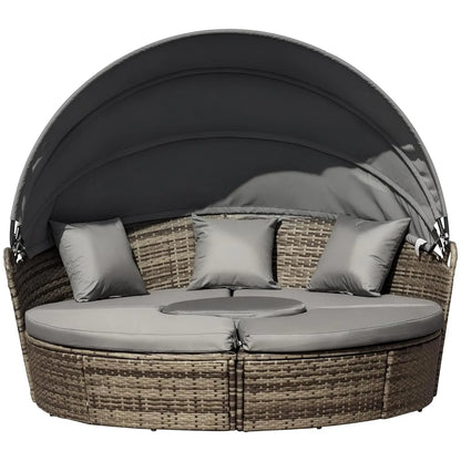 4pc Round Convertible Daybed Cushions PE Rattan Patio Sofa