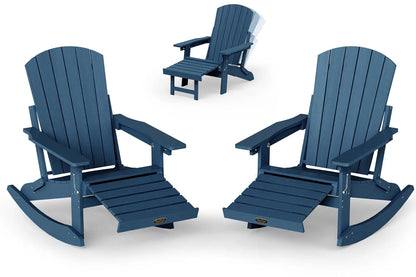 Adirondack Rocking Chair with Retractable Ottoman Set