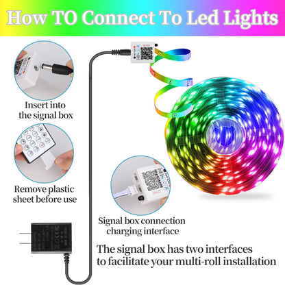 16ft/49ft/98ft/196ft Long LED Strip Lights - Color-Changing RGB Music Sync LED Rope Lights
