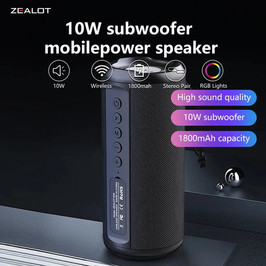 Portable 10W Wireless Speaker with Dual Pairing 1800mAh Battery 24 Hours Playtime Loud Stereo Booming Bass