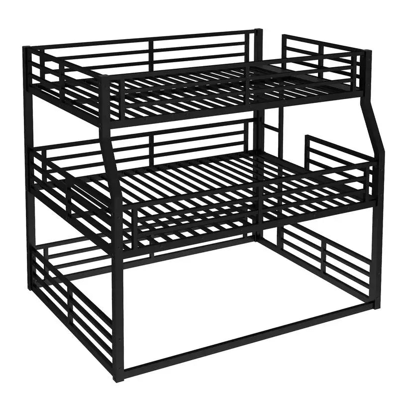 Metal Triple Bunk Bed, Full/Full XL over Queen over Queen with Safety Guardrails, Heavy-Duty Construction, Noise-Reducing