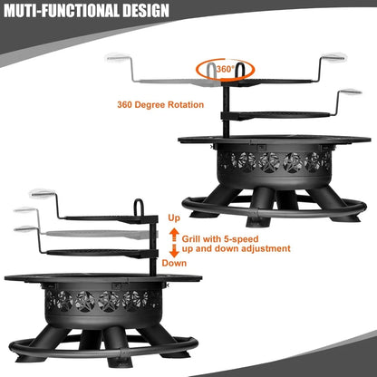 47 Inch Outdoor Fire Pit with 2 Grills, Extra Large BBQ Firepits for Outside,