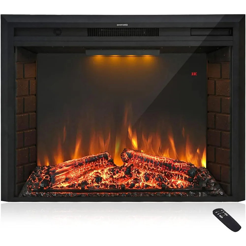 30 Inch Electric Fireplace Insert with Retro Recessed Design, Heater with Fire Cracking Sound, Remote Control and Timer, 750W/15