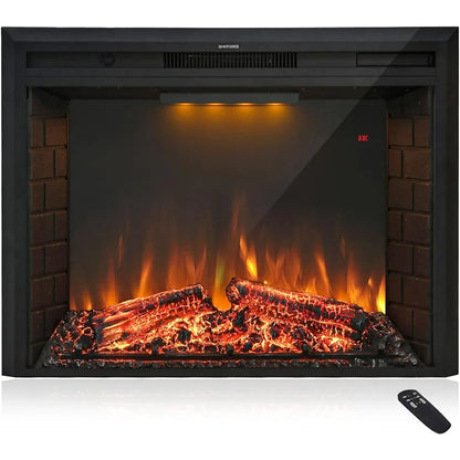 30 Inch Electric Fireplace Insert with Retro Recessed Design, Heater with Fire Cracking Sound, Remote Control and Timer, 750W/15