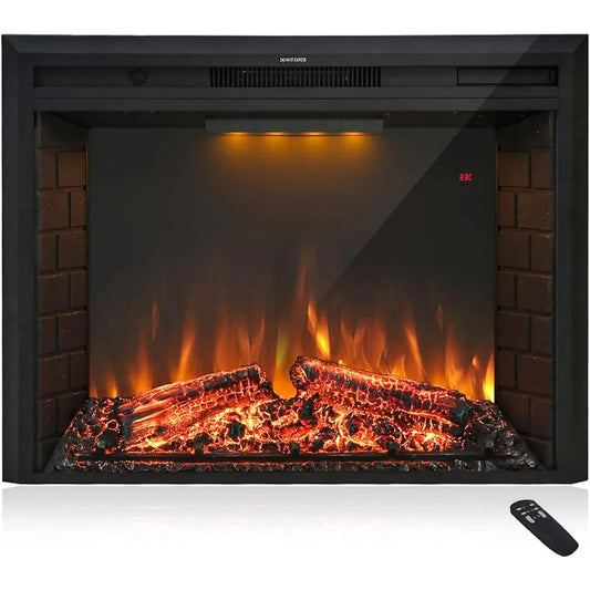 30 Inch Electric Fireplace Insert with Retro Recessed Design, Heater with Fire Cracking Sound, Remote Control and Timer, 750W/15