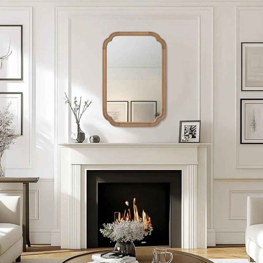 Full Scalloped Corners Arch Rectangle Wall Mirror w/ Wood Frame, 20x30,