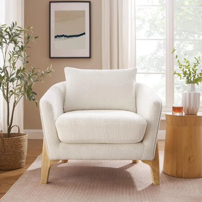 31" Oversized Reading Chair Comfy Upholstered Boucle Lounge Armchair
